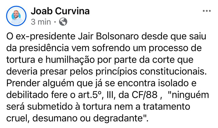 Postagem  sobre prisão preventiva de Bolsonaro