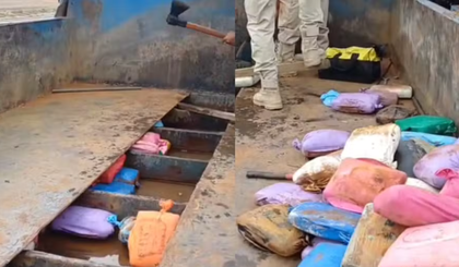 Polícia localiza 350 kg de skunk em fundo falso de caminhão em Picos. (Foto: Divulgação/PRF)