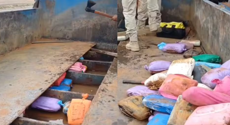 Polícia localiza 350 kg de skunk em fundo falso de caminhão em Picos.