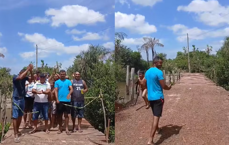Moradores inauguraram ponte com churrasco e 'corte de faixa'.