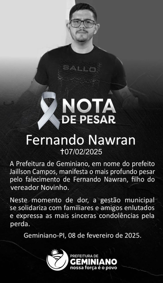 Nota de pesar emitida pela Prefeitura de Geminiano