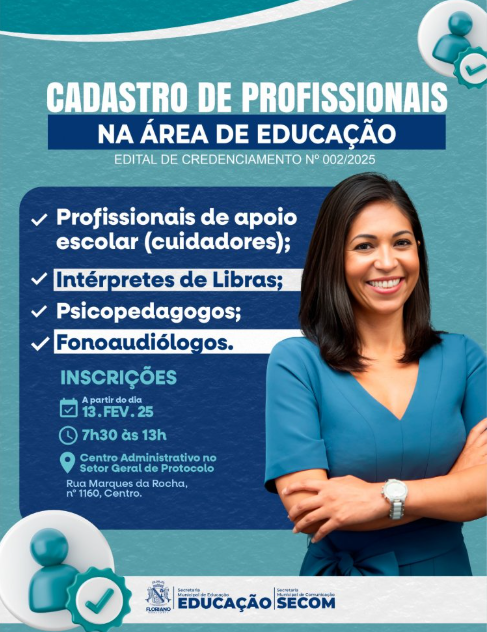 Prefeitura de Floriano lança edital para credenciamento de profissionais na área da educação.