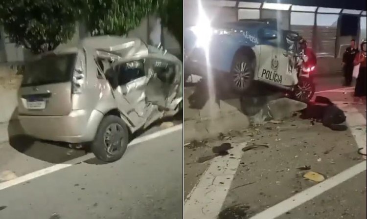 Carro perdeu o controle e atingiu viatura da PM na Linha Amarela, matando uma agente
