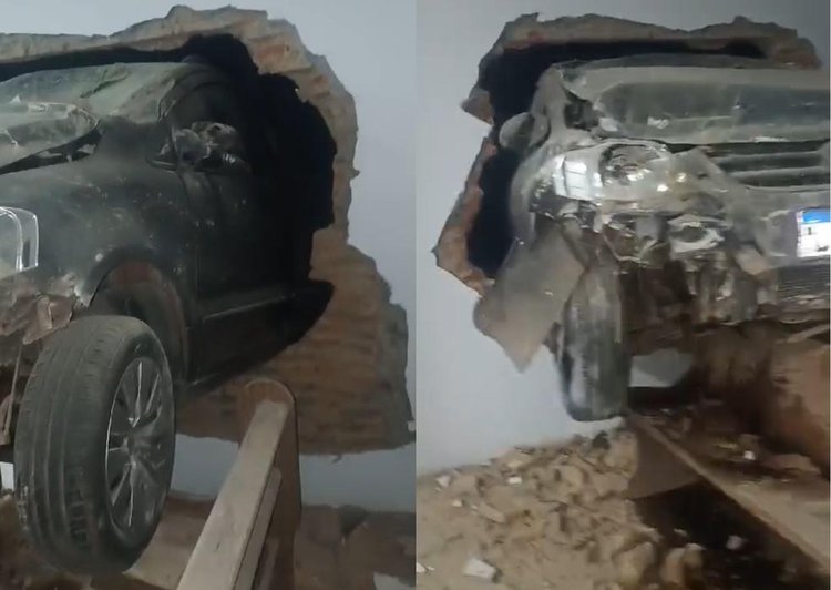Motorista invade igreja e carro fica preso em buraco na parede em Floriano