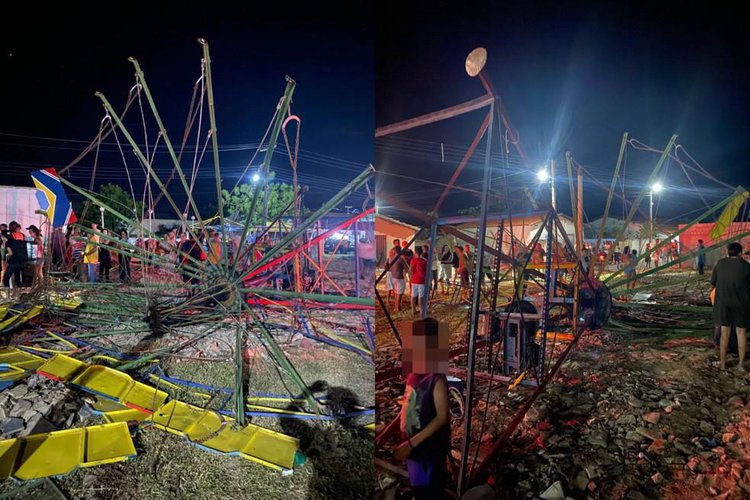 Brinquedo de parque de diversões desaba e deixa crianças feridas no Piauí