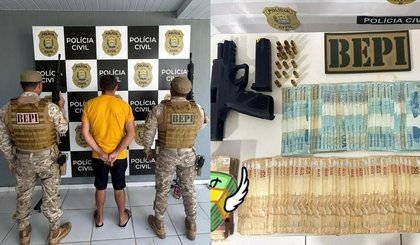 Ex-vereador recebe liberdade provisória após ser flagrado com arma, munições e R$ 40 mil no Piauí (Foto: Divulgação/PMPI) Ex-vereador recebe liberdade provisória após ser flagrado com arma, munições e R$ 40 mil no Piauí (Foto: Divulgação/PMPI)