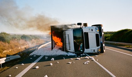 Caminhão de algodão pega fogo em rodovia de Oeiras. Imagem meramente ilustrativa, criada por Inteligência Artificial. (Foto: Gerado por IA)