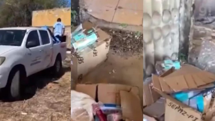 Funcionários da Secretaria de Fazenda são flagrados descartando lixo em antigo posto fiscal.