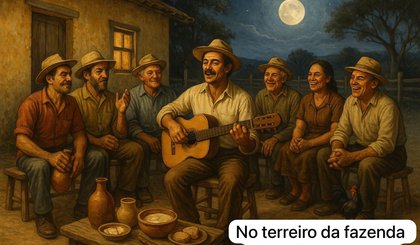 No terreiro da fazenda (Foto: Gerado por IA) No terreiro da fazenda (Foto: Gerado por IA)