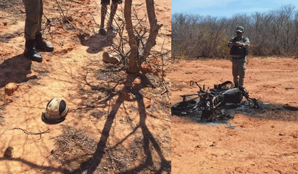 Motocicleta carbonizada é encontrada próxima ao corpo; polícia investiga circunstâncias da morte (Foto: Reprodução / PMPI)