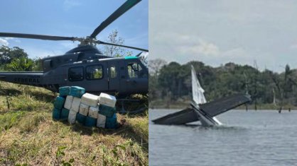 Piloto lança avião com drogas em represa no Amazonas; aeronave era da Venezuela (Foto: Divulgação/PF e FAB) Piloto lança avião com drogas em represa no Amazonas; aeronave era da Venezuela (Foto: Divulgação/PF e FAB)