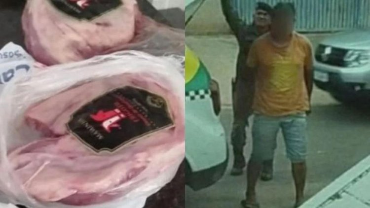 Homem é detido por suspeita de furtar carne e chocolate em supermercado