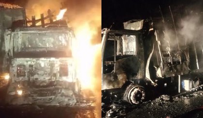 Incêndio destrói caminhão na BR-343; motorista não se fere. (Foto: Divulgação/CBMEPI) Incêndio destrói caminhão na BR-343; motorista não se fere. (Foto: Divulgação/CBMEPI)