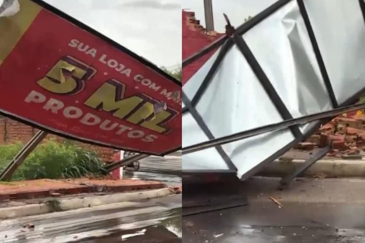 Temporal provoca queda de árvores e outdoor na capital piauiense.