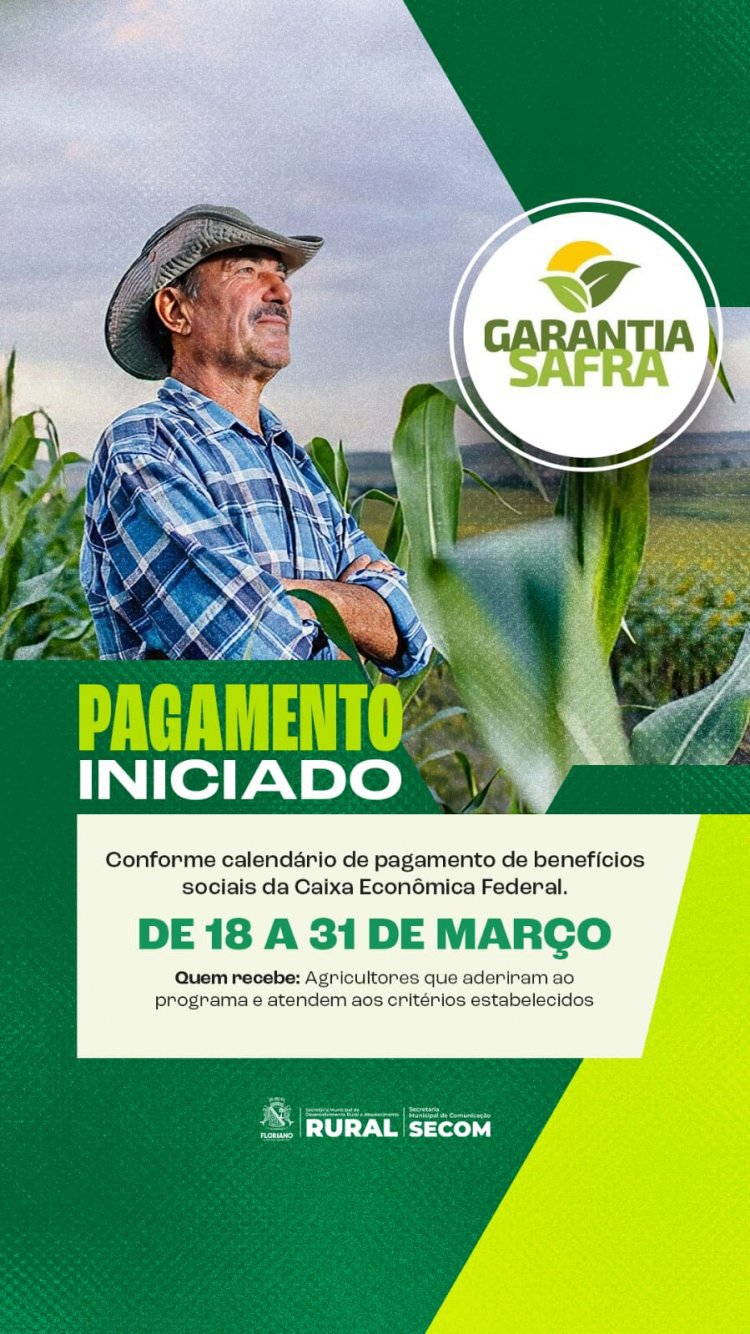 Garantia-Safra: Prefeitura de Floriano informa sobre início do pagamento do benefício.