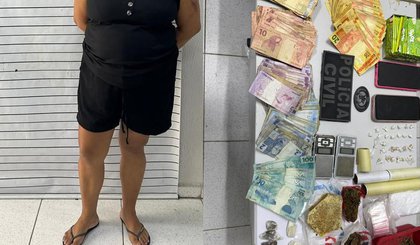 Mulher é detida por vender drogas em comércio próximo a escola no PI. (Foto: Polícia Civil) Mulher é detida por vender drogas em comércio próximo a escola no PI. (Foto: Polícia Civil)