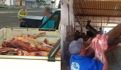 Grande quantidade de carne bovina sem inspeção é apreendida em Teresina. (Foto: Reprodução/FMS) Grande quantidade de carne bovina sem inspeção é apreendida em Teresina. (Foto: Reprodução/FMS)