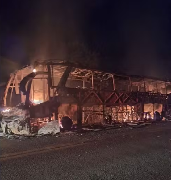Incêndio destrói ônibus na BR-407, mas passageiros escapam ilesos.