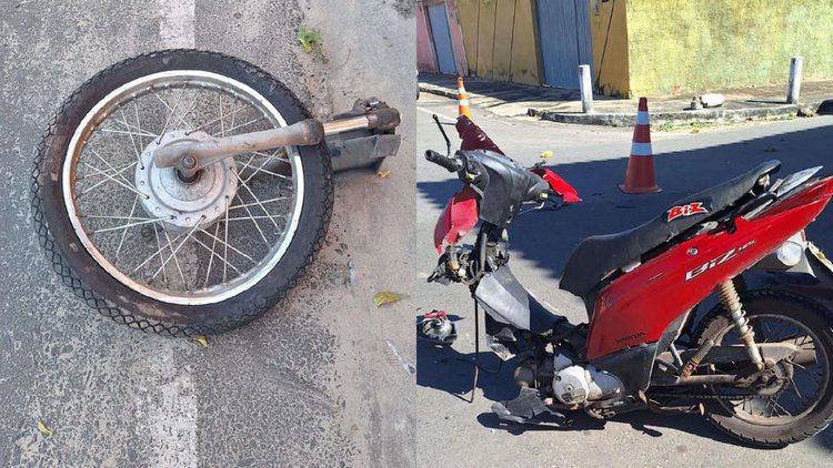 Colisão em Parnaíba destrói moto e fere motociclista.