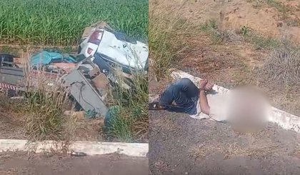 Homem pede carona, furta caminhonete e capota veículo durante fuga no Piauí (Foto: Divulgação/Polícia Militar) Homem pede carona, furta caminhonete e capota veículo durante fuga no Piauí (Foto: Divulgação/Polícia Militar)
