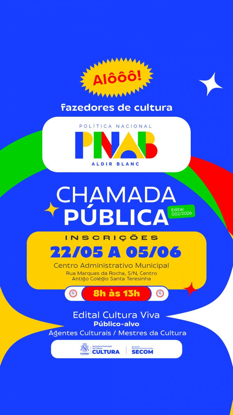Secretaria de Cultura de Floriano lança edital 002/2026 da Lei Aldir Blanc.