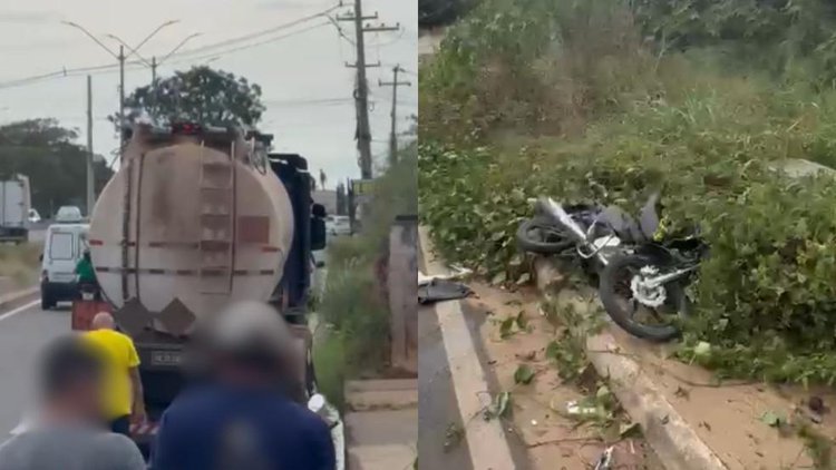 Acidente entre moto e caminhão deixa mulher ferida na BR-316.