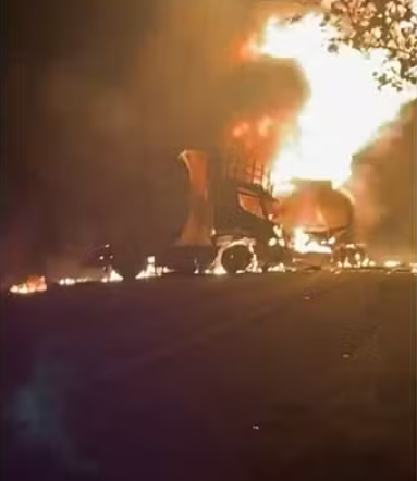 Caminhão-tanque explode na BR-316 e três pessoas ficam feridas