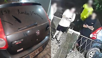 Dupla é detida após deixar mensagem de facção criminosa em carro de policial. (Foto: Divulgação/Polícia Militar