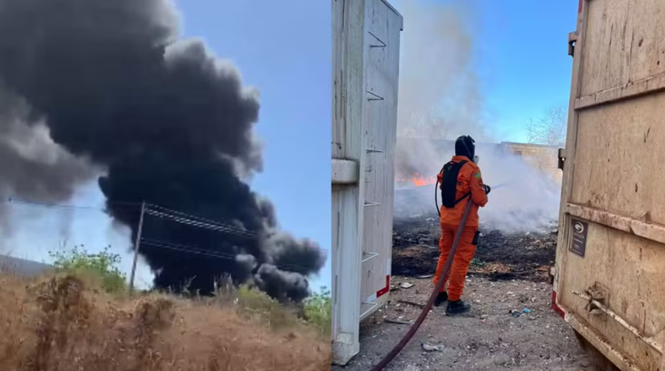 Incêndio atinge fábrica de recicláveis no Piauí.