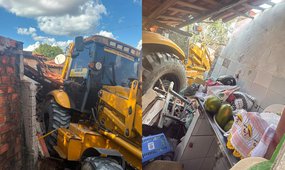 Trator desgovernado invade casa em Teresina