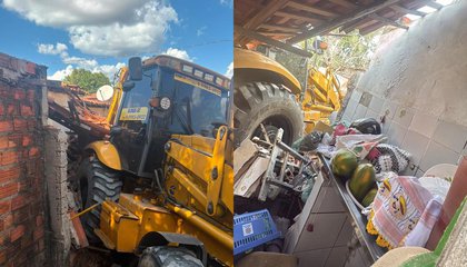 Trator desgovernado invade casa em Teresina. (Foto: Reprodução