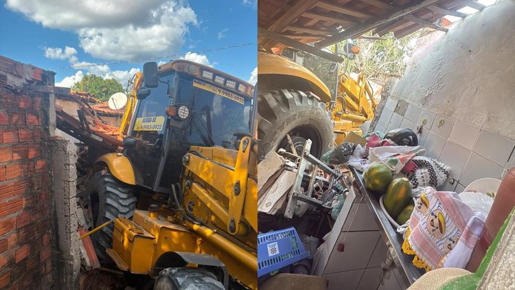 Trator desgovernado invade casa em Teresina.